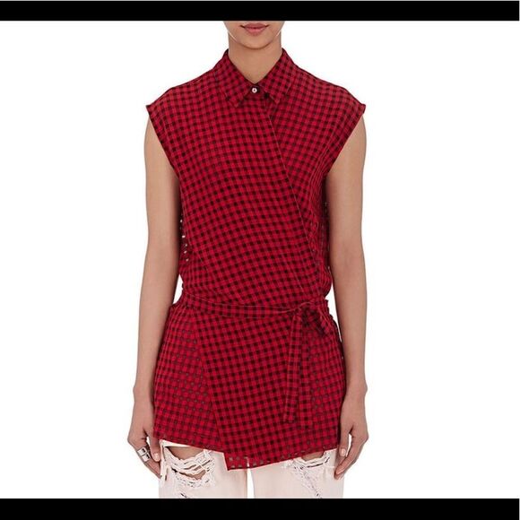 T by Alexander Wang Checkered Wrap Shirt - Picture 3 of 9